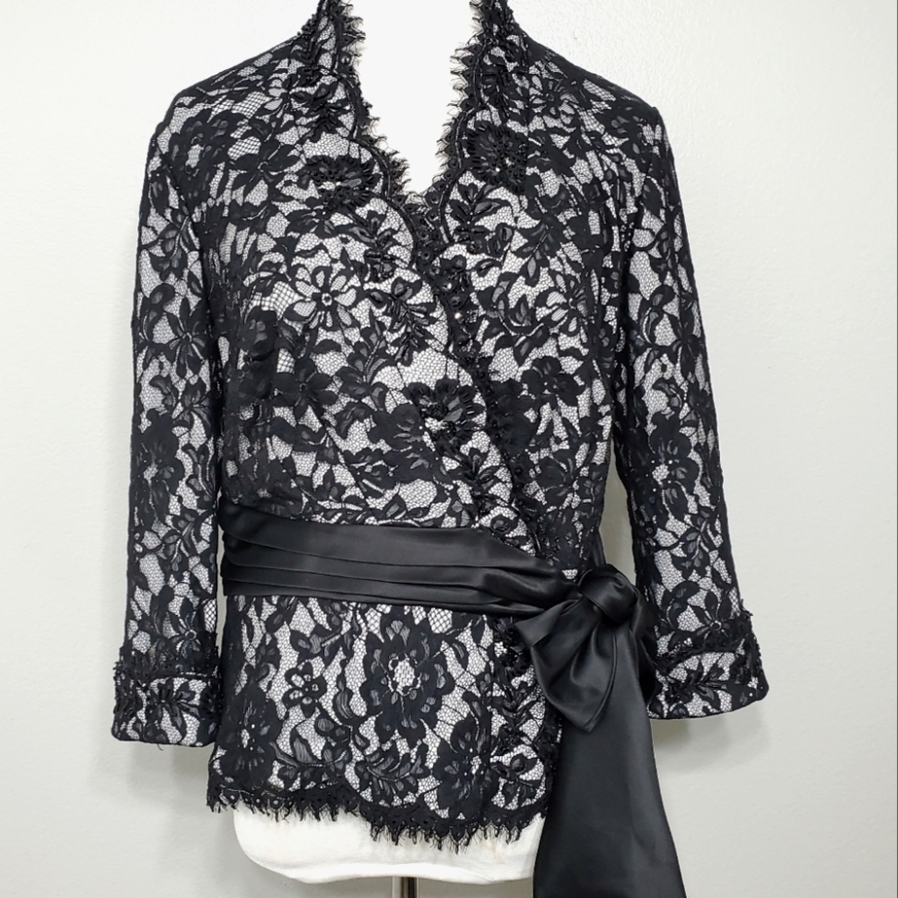TADASHI Collection Lace Beaded Wrap Top